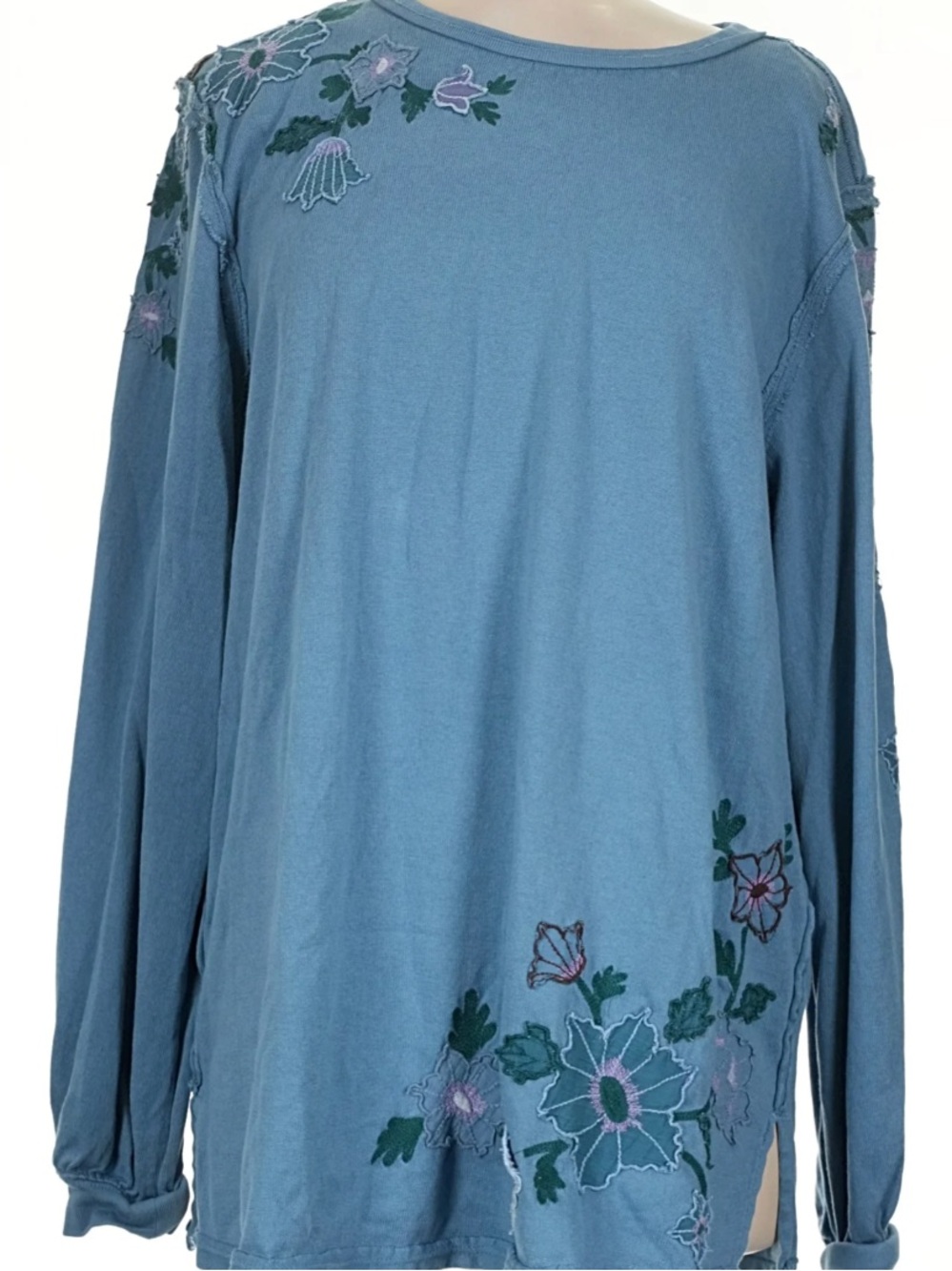 Free People Violet Vines Embroidered Long Sleeve Top – Storm Combo – Medium – NW - Picture 2 of 15
